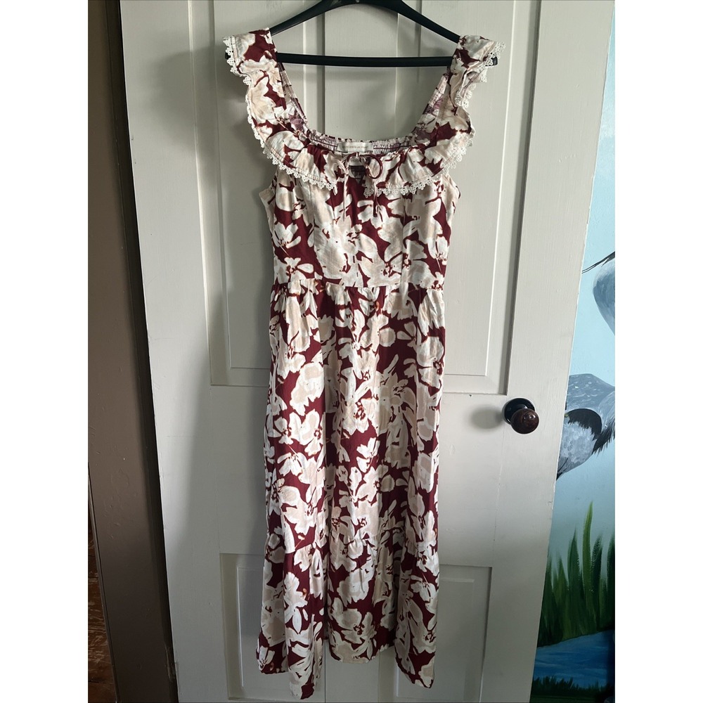 Monteau Los Angeles Women's Floral Dress Drawstring Bodice Flutter Sleeves Sz XS